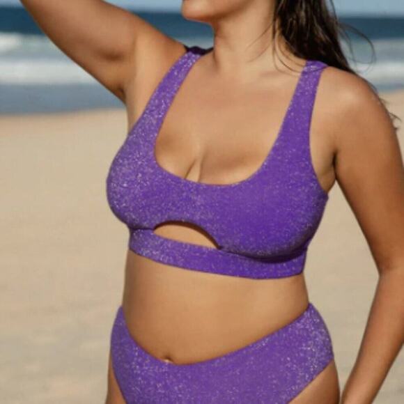 BERLOOK PLUS SIZE Purple Lurex Cut Out TOP AND Purple Lurex Cut Out BOT 02 - Picture 2 of 10